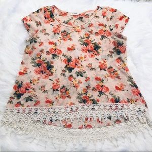 Blu Planet Pink Floral Bohemian Top